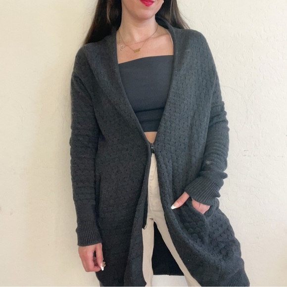 Lululemon Grey Merino Wool Thumbholes Tunic Oversized Cardigan Sweater - Picture 1 of 11